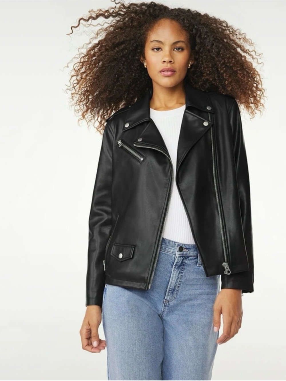 Scoop Kids Black Faux Leather Moto Biker Jacket Sz L (10-12)